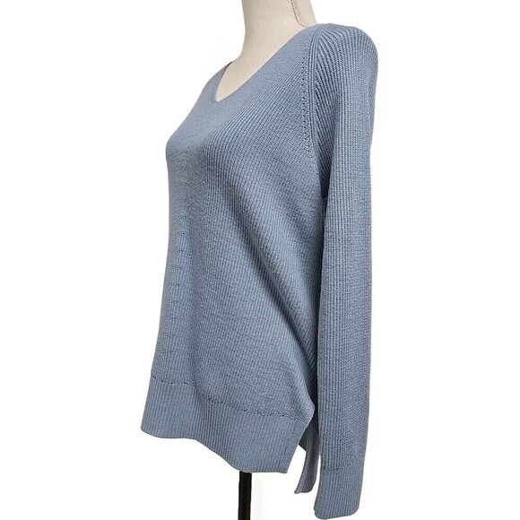 Athleta Hanover Refined V-Neck Sweater Heron Blue Merino Wool Blend Women’s XS - Picture 4 of 11